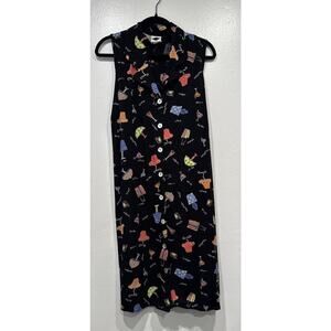 Vintage California Concepts Button Front Lamp Cocktail Print Dress Size 14 Retro